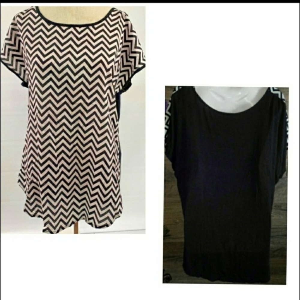 Expresso Top Size 2X Navy Cheveron Print Like New - Picture 2 of 8